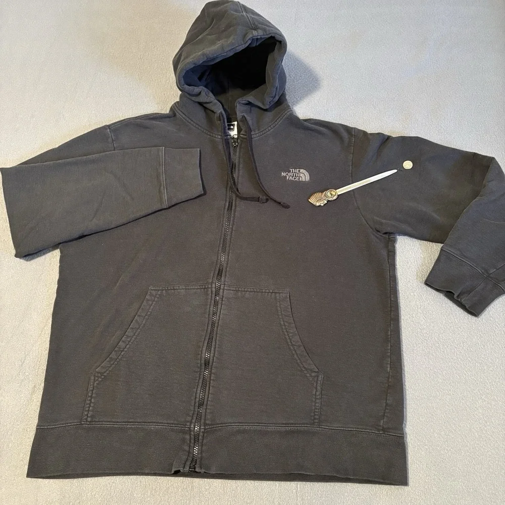 North Face Hoodie Mens XL Black Full Zip Streetwear Distressed Grunge Skater